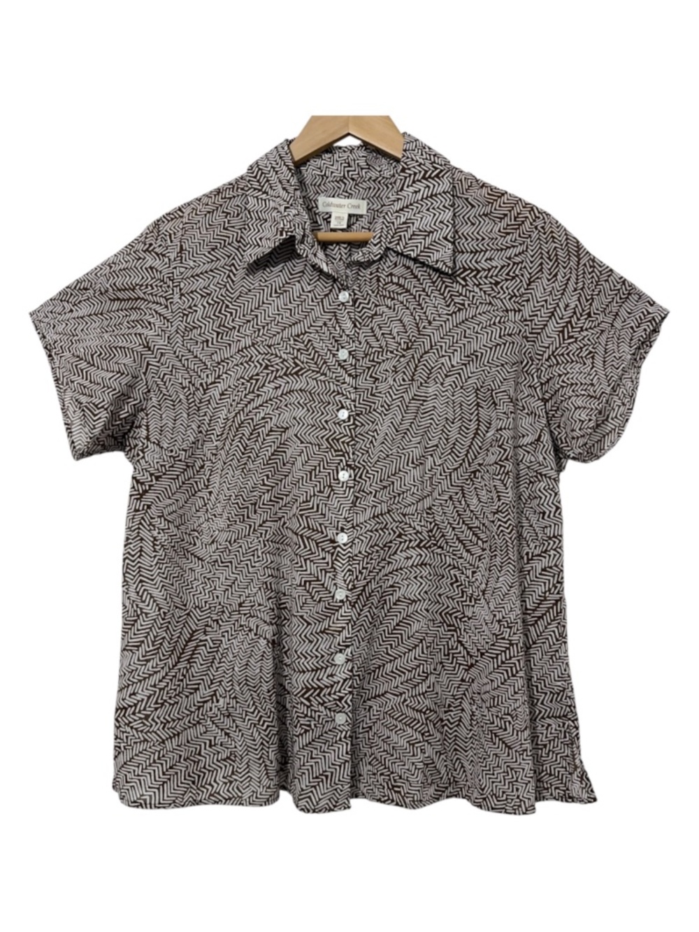 Coldwater Creek Womens Brown Geometric Print Button Front Blouse Plus Size 1X